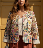 Wendbare gesteppte Patchwork Jacke aus Baumwolle Beige