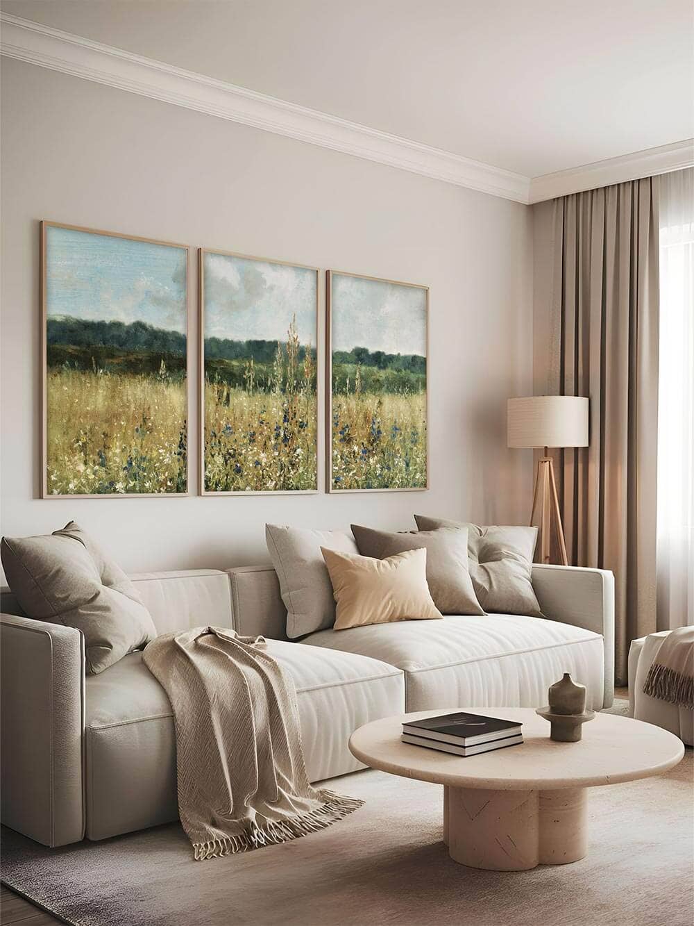 Idyllischer Sommer – Vintage Wiesenlandschaft Triptychon: 30x40