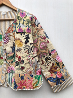 Wendbare gesteppte Patchwork Jacke aus Baumwolle Beige