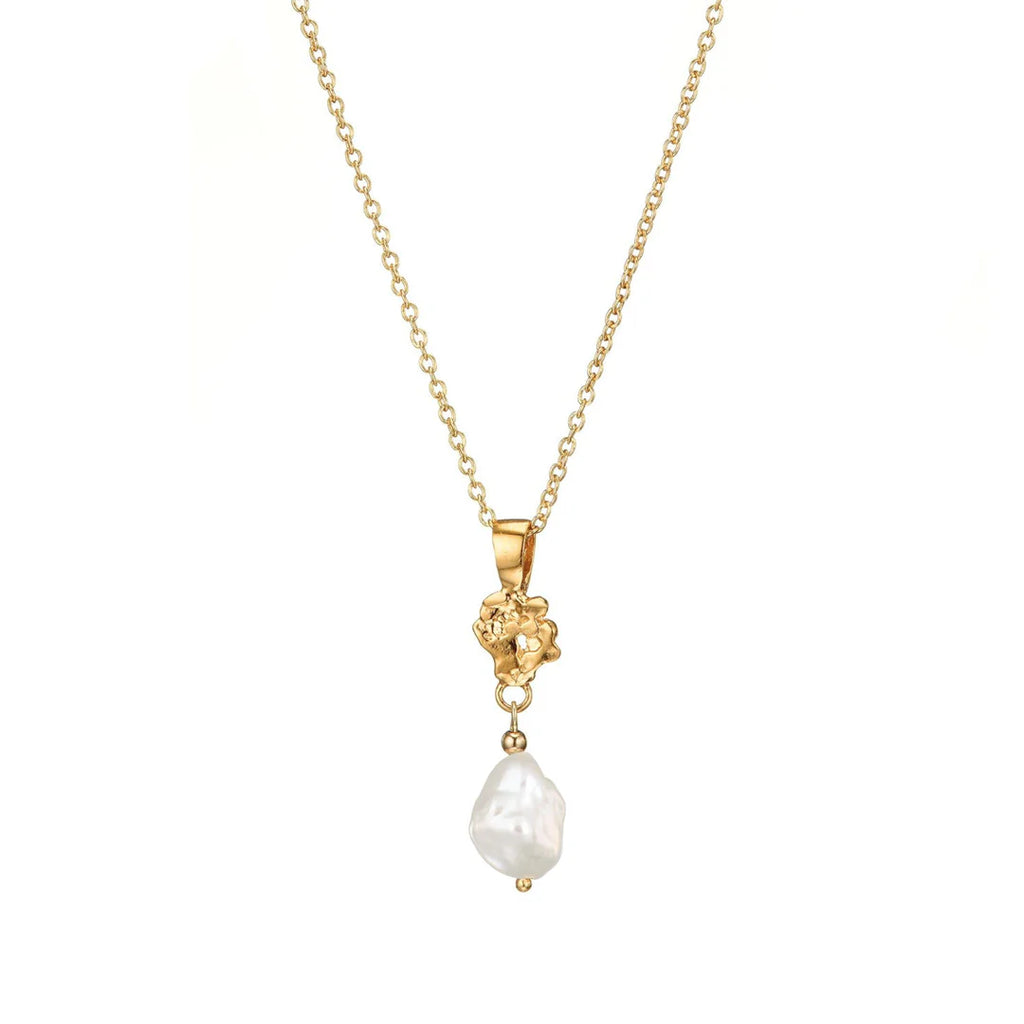 Braut Perlen Drop Kette | Giant’s Causeway von Loinnir Jewellery, handgefertigte Halskette aus 18ct Gold Vermeil mit Keshi Perle