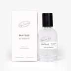 Eleganter 50 ml Glasflakon und weiße Strukturverpackung des Santelle Eau de Parfum.