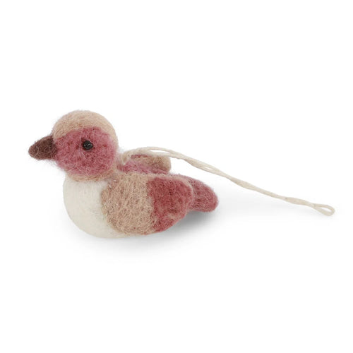 Handgefertigter Filz-Spatz Mini Sparrow in Dusty Red, dekorative Natur-Figur aus Wolle, nachhaltige Wohnaccessoires.
