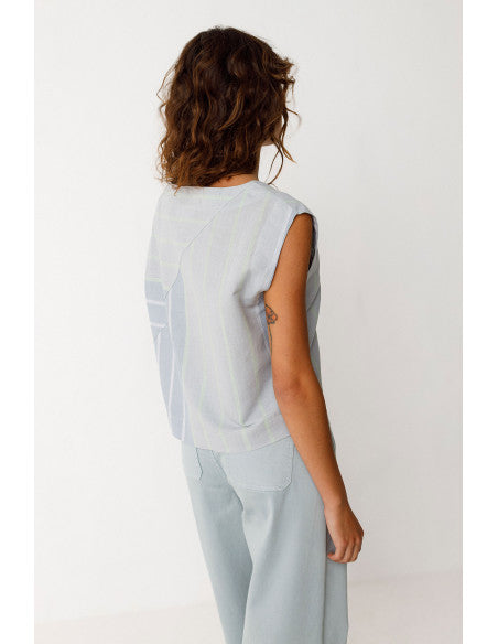 Leinen-Top ärmellos, Baumwolle Shirt kurz, nachhaltiges Oberteil Damen, LESIA Shirt, minimalistische Sommermode.