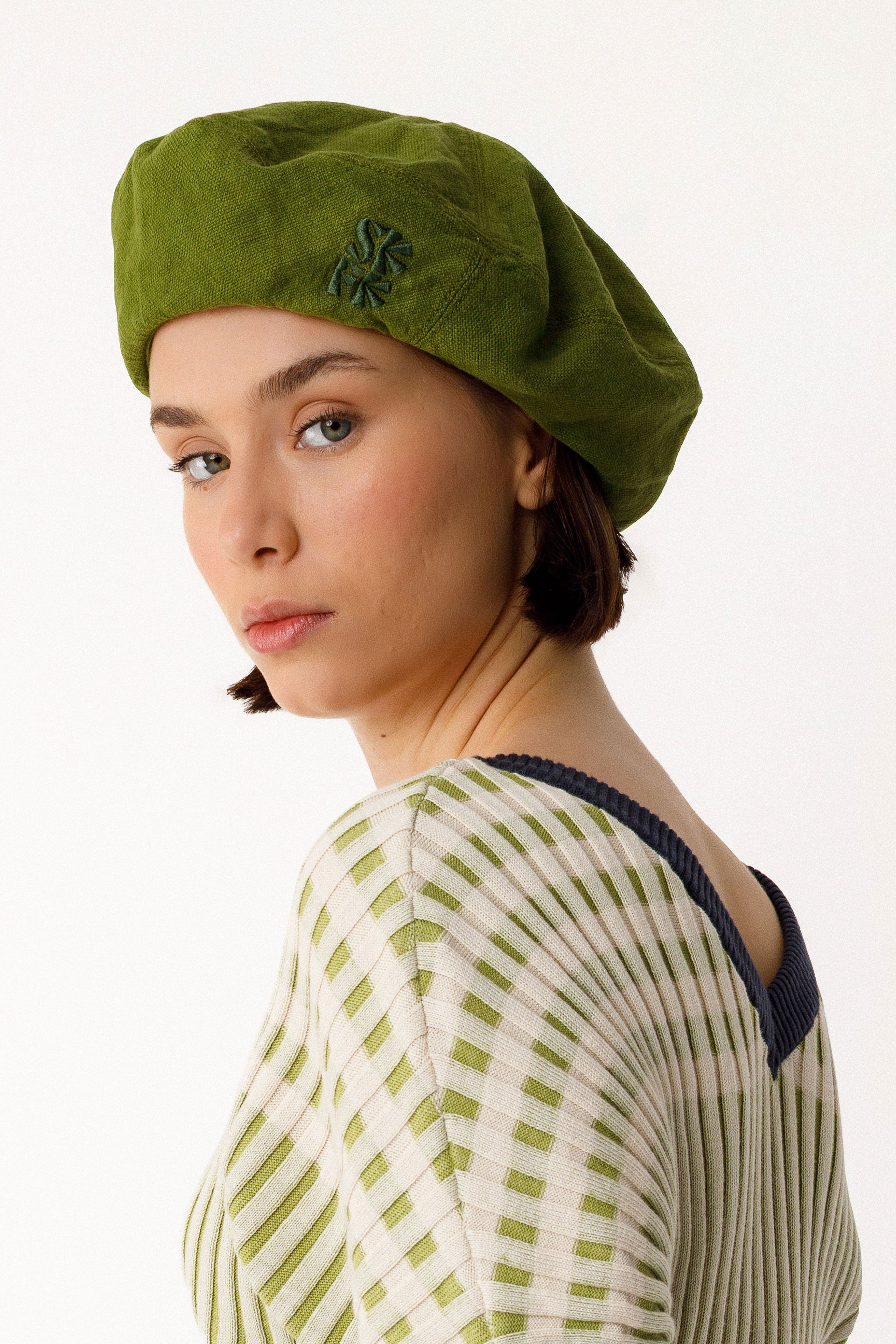 Baskenmütze Leinen, Barett Bio-Baumwolle, TXAPEL BERET, nachhaltige Kopfbedeckung, bedruckte Mütze Damen.