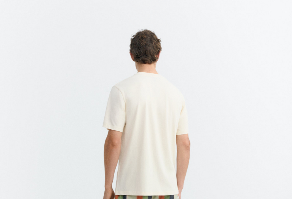 T-Shirt mit Hummer Stickerei, weißes Herren-Shirt Bio-Baumwolle, GOTS Stick-Shirt, nachhaltiges T-Shirt weiß, Zach Shirt lobster.