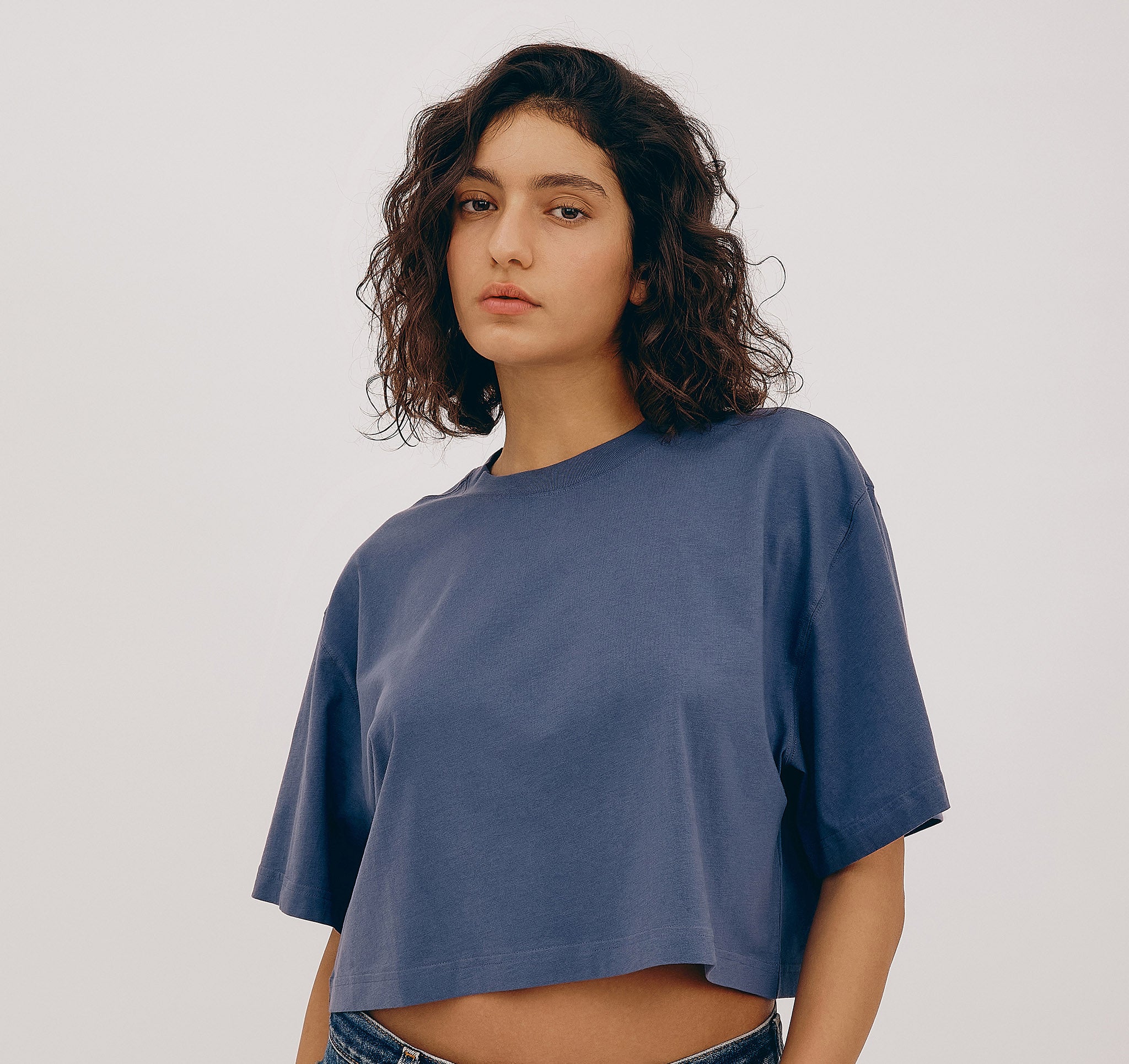 Boxy Crop Shirt aus 100% Bio Baumwolle | Stone Blue