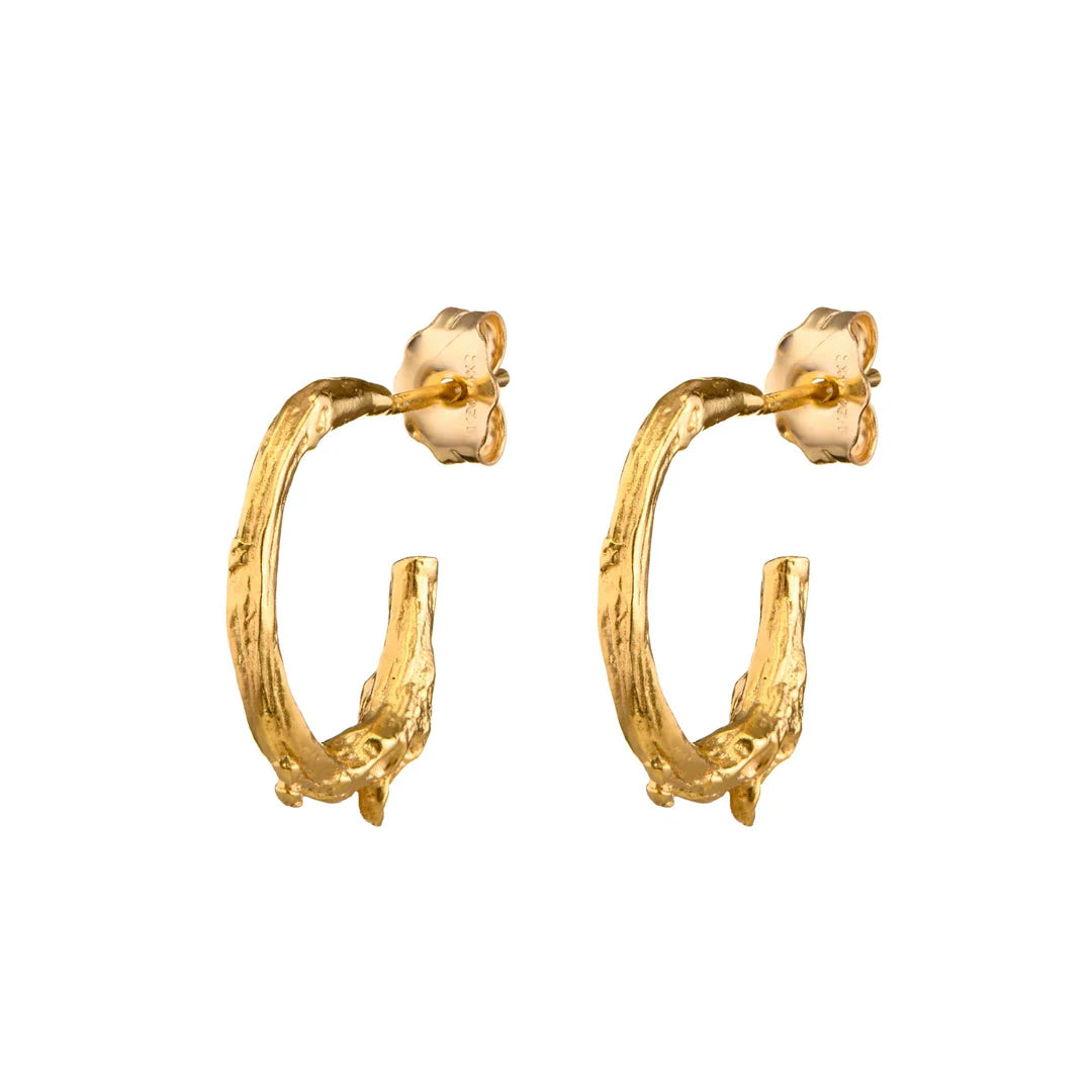 Twig Gold Hoop Earrings | The Gorse Bush von Loinnir Jewellery, organische Ohrringe aus Gold Vermeil, irisches Schmuckdesign.