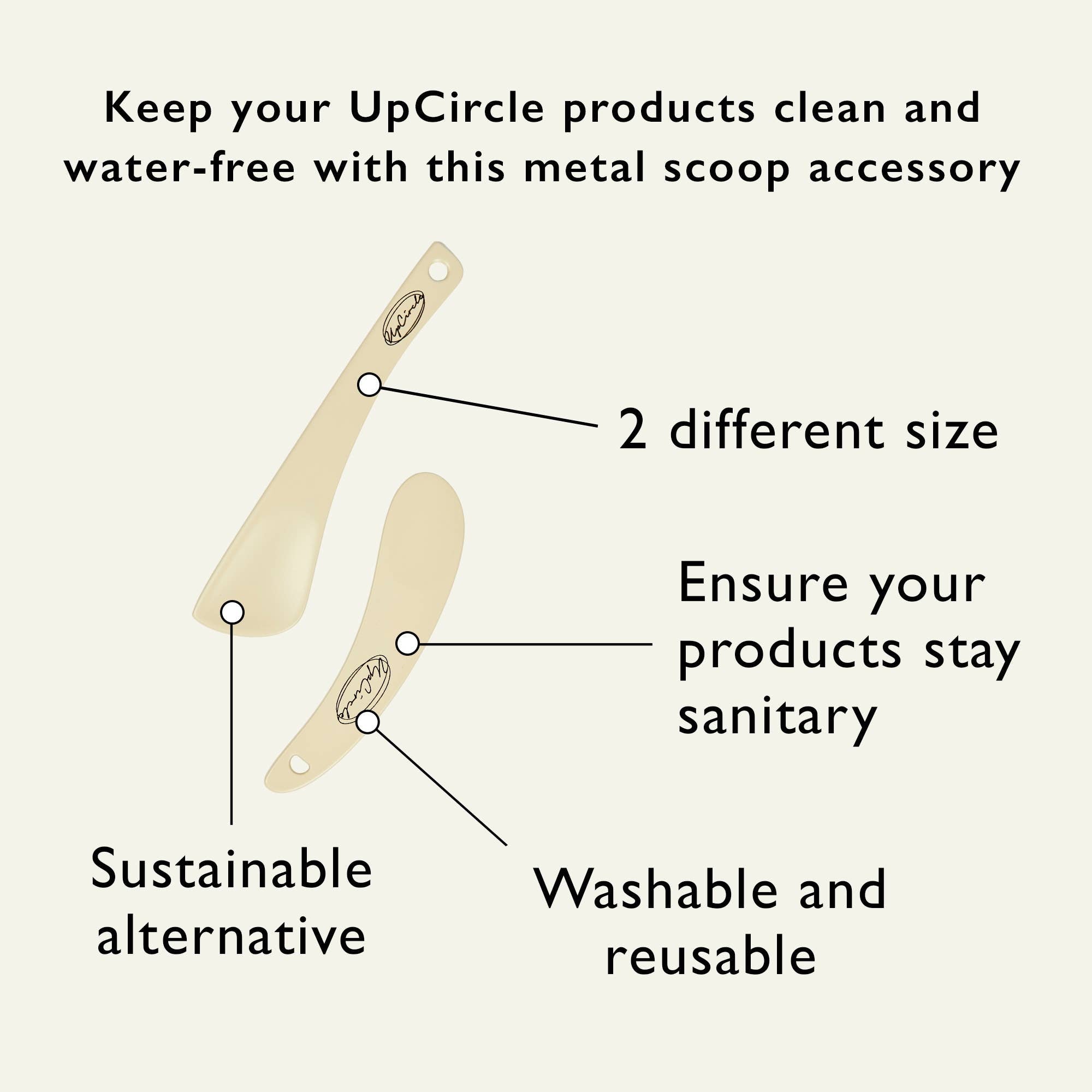 UpCircle 2 Cosmetic Spatulas Verpackung und die zwei Metallspatel in verschiedenen Größen.