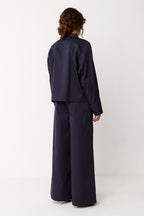 Wendejacke Damen, Bio-Baumwolle Jacke, nachhaltige Mode GOTS, Loose Fit Jacke Navy, Fairtrade Kleidung.