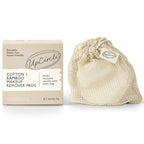 UpCircle Cotton + Bamboo Makeup Remover Pads Verpackung neben dem Baumwoll-Netzwaschbeutel.