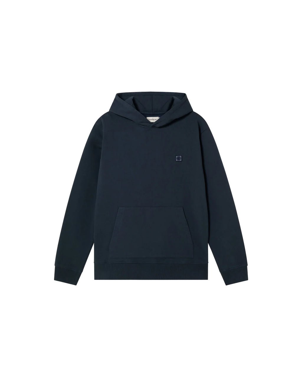 Dunkelblauer Thinking MU Hoodie Simon Sol aus Bio-Baumwolle mit Siebdruck-Sonne auf dem Rücken. in Koblenz kaufen