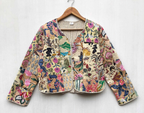 Wendbare gesteppte Patchwork Jacke aus Baumwolle Beige