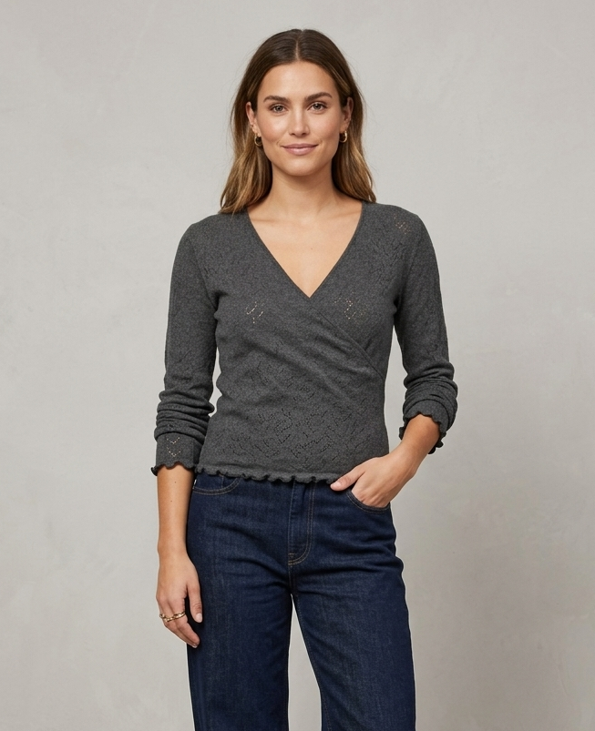 Langarmshirt Jacquard Wrap aus 100% Bio Baumwolle
