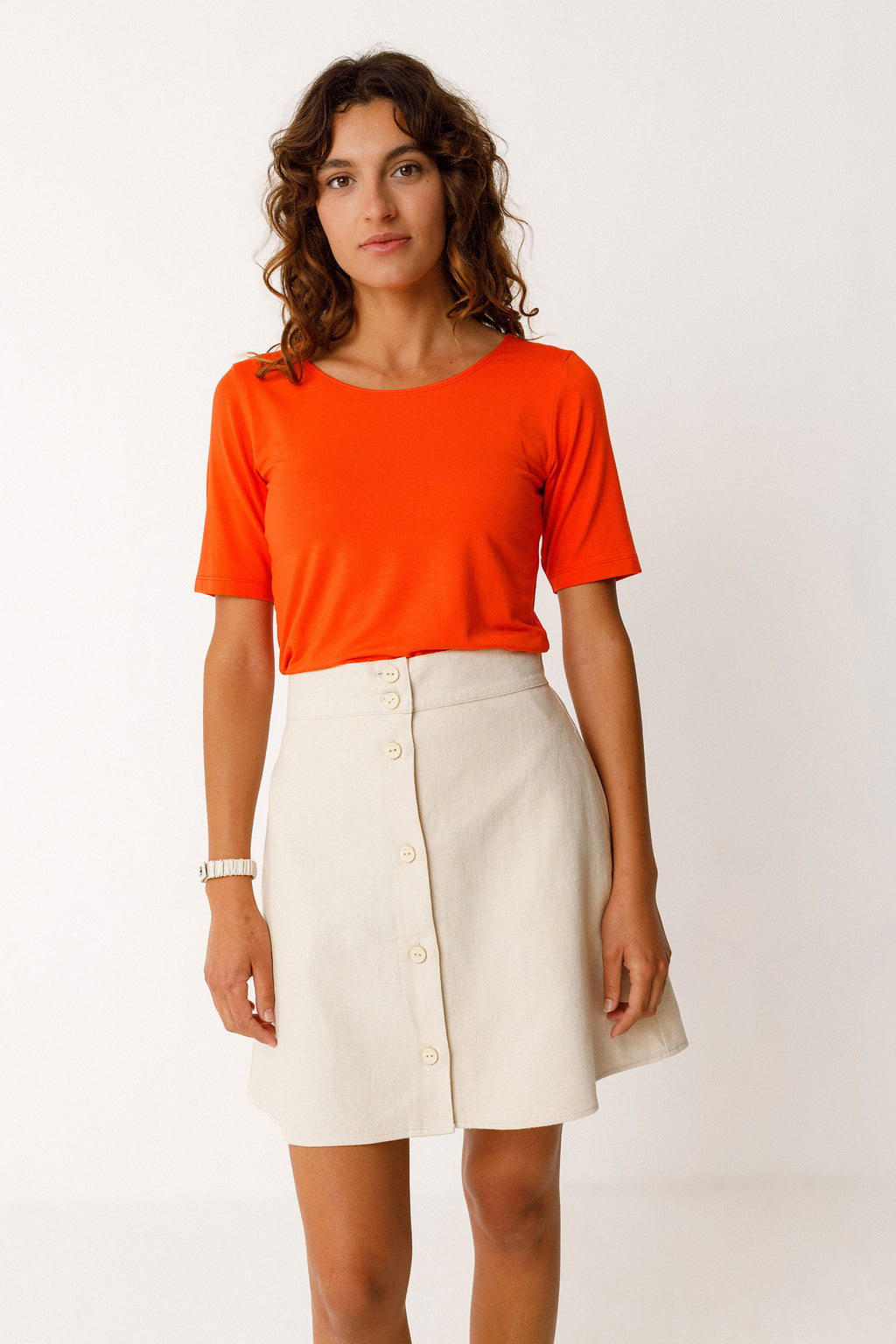 Leinenrock Damen, Minirock A-Linie, nachhaltiger Rock Bio-Baumwolle, IRAGI Skirt, fairer Rock mit Knöpfen.